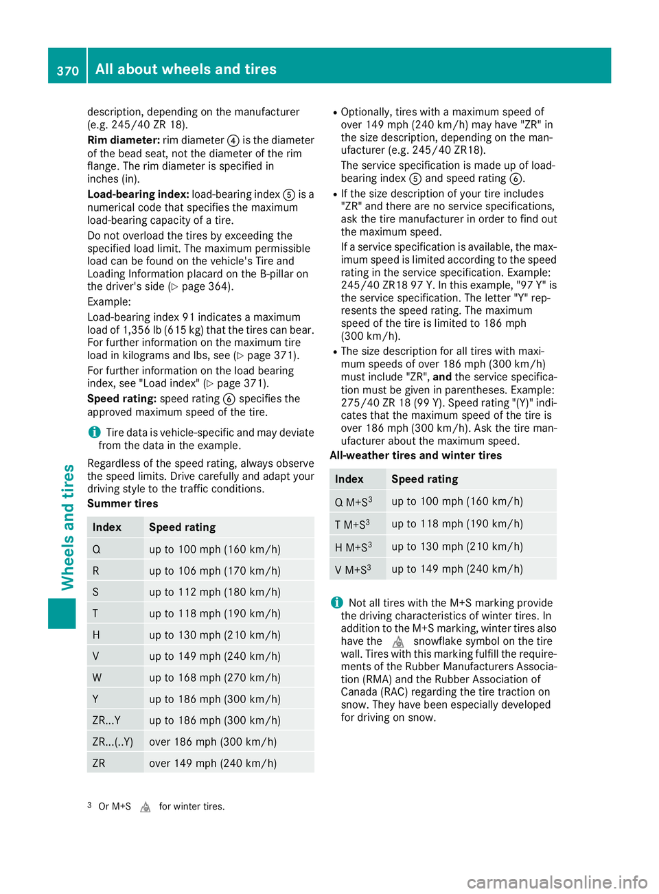 MERCEDES-BENZ GLS SUV 2018 Owners Manual description, depending on the manufacturer
(e.g. 245/40 ZR 18).
Rim diameter:rim diameter?is the diameter
of the bead seat, not the diameter of the rim
flange. The rim diameter is specified in
inches MERCEDES-BENZ GLS SUV 2018 Owners Manual description, depending on the manufacturer
(e.g. 245/40 ZR 18).
Rim diameter:rim diameter?is the diameter
of the bead seat, not the diameter of the rim
flange. The rim diameter is specified in
inches