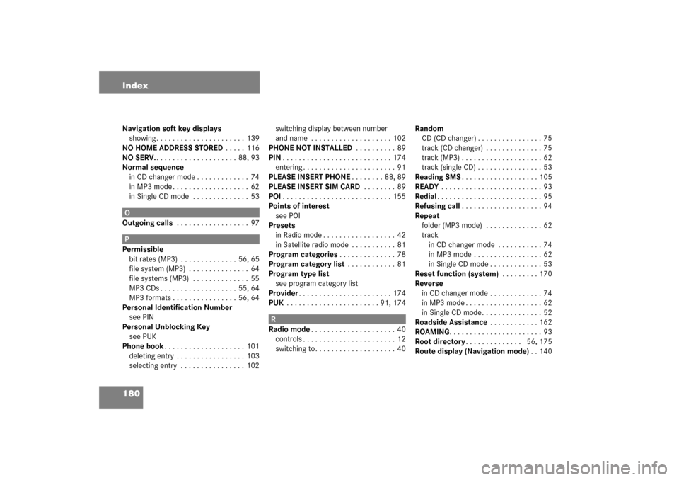 MERCEDES-BENZ SLK-Class 2008 R171 Comand Manual 180 IndexNavigation soft key displaysshowing . . . . . . . . . . . . . . . . . . . . . .  139NO HOME ADDRESS STORED . . . . .  116NO SERV.. . . . . . . . . . . . . . . . . . . .  88, 
93
Normal sequen