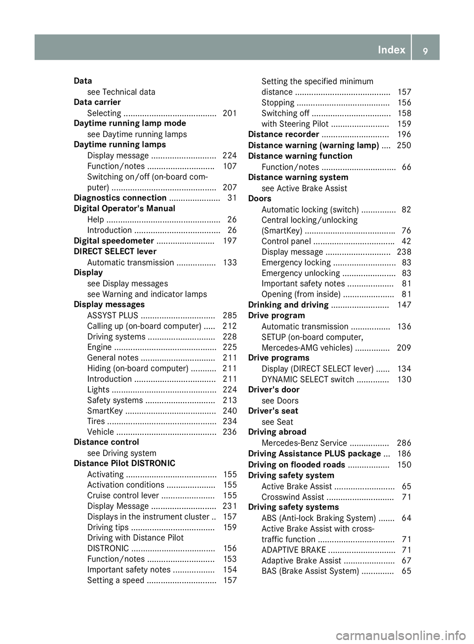 MERCEDES-BENZ C-CLASS CABRIOLET 2018 Owners Manual Data
see Technica ldat a
Dat acarrier
Selecting ........................................ 20 1
Daytime runnin glam pmode
see Daytime running lamp s
Daytime runnin glamps
Displa ymessage ............... MERCEDES-BENZ C-CLASS CABRIOLET 2018 Owners Manual Data
see Technica ldat a
Dat acarrier
Selecting ........................................ 20 1
Daytime runnin glam pmode
see Daytime running lamp s
Daytime runnin glamps
Displa ymessage ...............