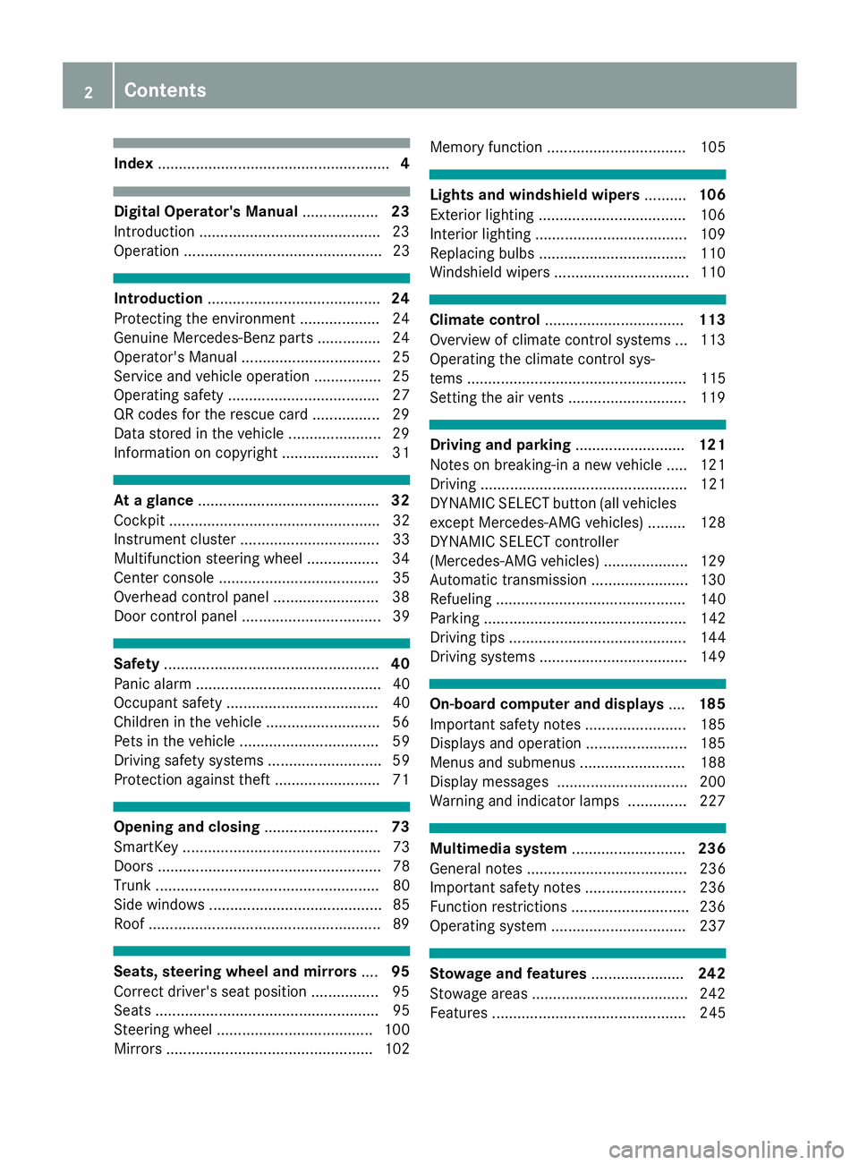 MERCEDES-BENZ SL ROADSTER 2018  Owners Manual Index....................................................... 4
Digital Operator's Manual..................23
Introduction .......................................... .23
Operation .................