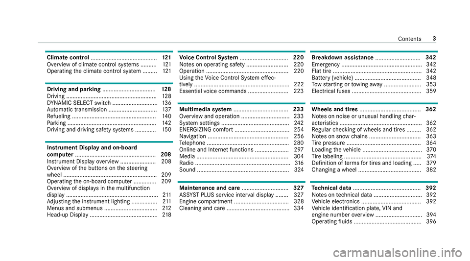 MERCEDES-BENZ S-CLASS CABRIOLET 2018 Owners Manual Climate control......................................... 121
Overview of climate contro l systems ......... .121
Operating the climate control sy stem ......... 121
Drivin gand pa rking .............. MERCEDES-BENZ S-CLASS CABRIOLET 2018 Owners Manual Climate control......................................... 121
Overview of climate contro l systems ......... .121
Operating the climate control sy stem ......... 121
Drivin gand pa rking ..............