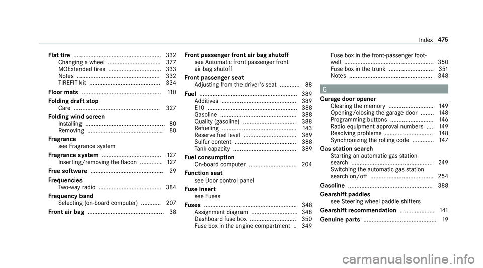MERCEDES-BENZ E-CLASS CABRIOLET 2018  Owners Manual Flat tire.................................................... .332
Changing a wheel ................................ 377
MOExtended tires ................................ 333
No tes ..................