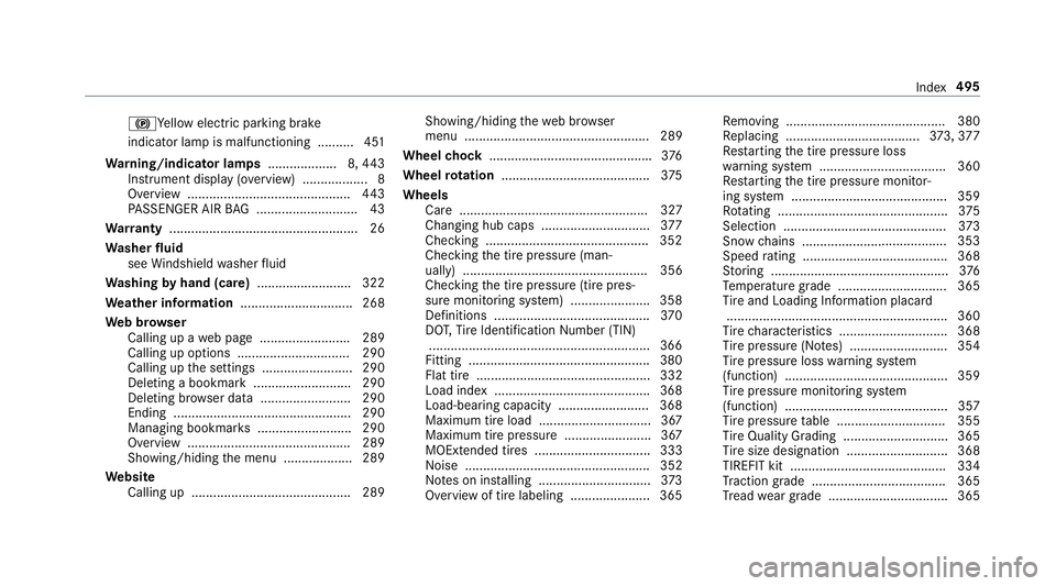MERCEDES-BENZ E-CLASS CABRIOLET 2018 Owners Manual 0024Yellow elect ric park ing brake
indicator lamp is malfunctioning .......... 451
Wa rning/indicator lamps ...................8,44 3
Instrument display (ove rview) .................. 8
Overview .... MERCEDES-BENZ E-CLASS CABRIOLET 2018 Owners Manual 0024Yellow elect ric park ing brake
indicator lamp is malfunctioning .......... 451
Wa rning/indicator lamps ...................8,44 3
Instrument display (ove rview) .................. 8
Overview ....