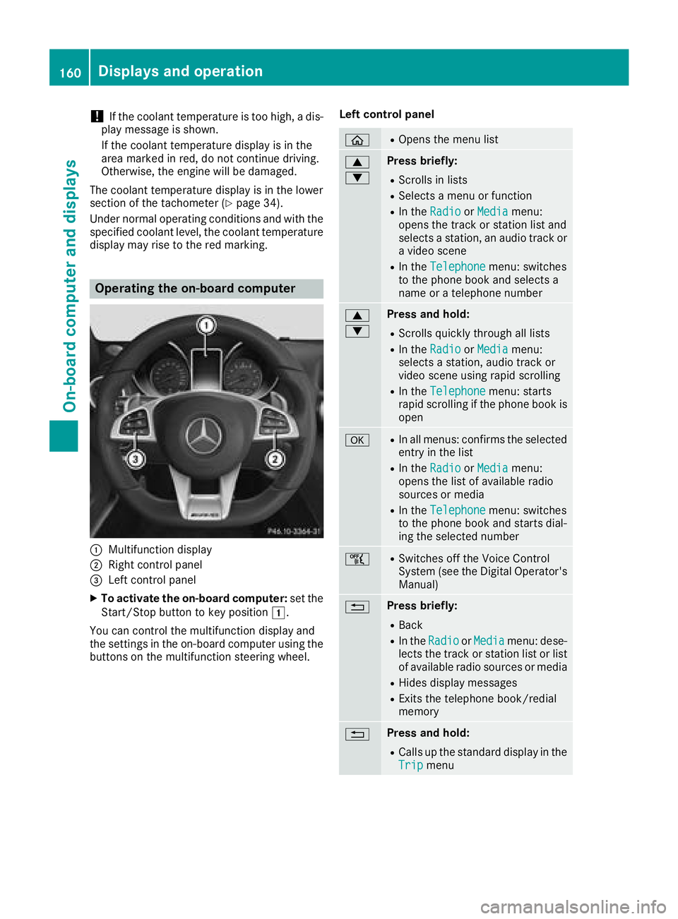 MERCEDES-BENZ AMG GT ROADSTER 2018 Owners Manual !If the coolant temperature is too high, a dis-
play message is shown.
If the coolant temperature display is in the
area marked in red, do not continue driving.
Otherwise, the engine will be damaged.
MERCEDES-BENZ AMG GT ROADSTER 2018 Owners Manual !If the coolant temperature is too high, a dis-
play message is shown.
If the coolant temperature display is in the
area marked in red, do not continue driving.
Otherwise, the engine will be damaged.