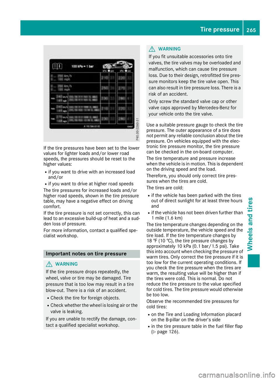 MERCEDES-BENZ AMG GT ROADSTER 2018  Owners Manual If the tire pressures have been set to the lower
values for lighter loads and/or lower road
speeds, the pressures should be reset to the
higher values:
Rif you want to drive with an increased load
and MERCEDES-BENZ AMG GT ROADSTER 2018  Owners Manual If the tire pressures have been set to the lower
values for lighter loads and/or lower road
speeds, the pressures should be reset to the
higher values:
Rif you want to drive with an increased load
and
