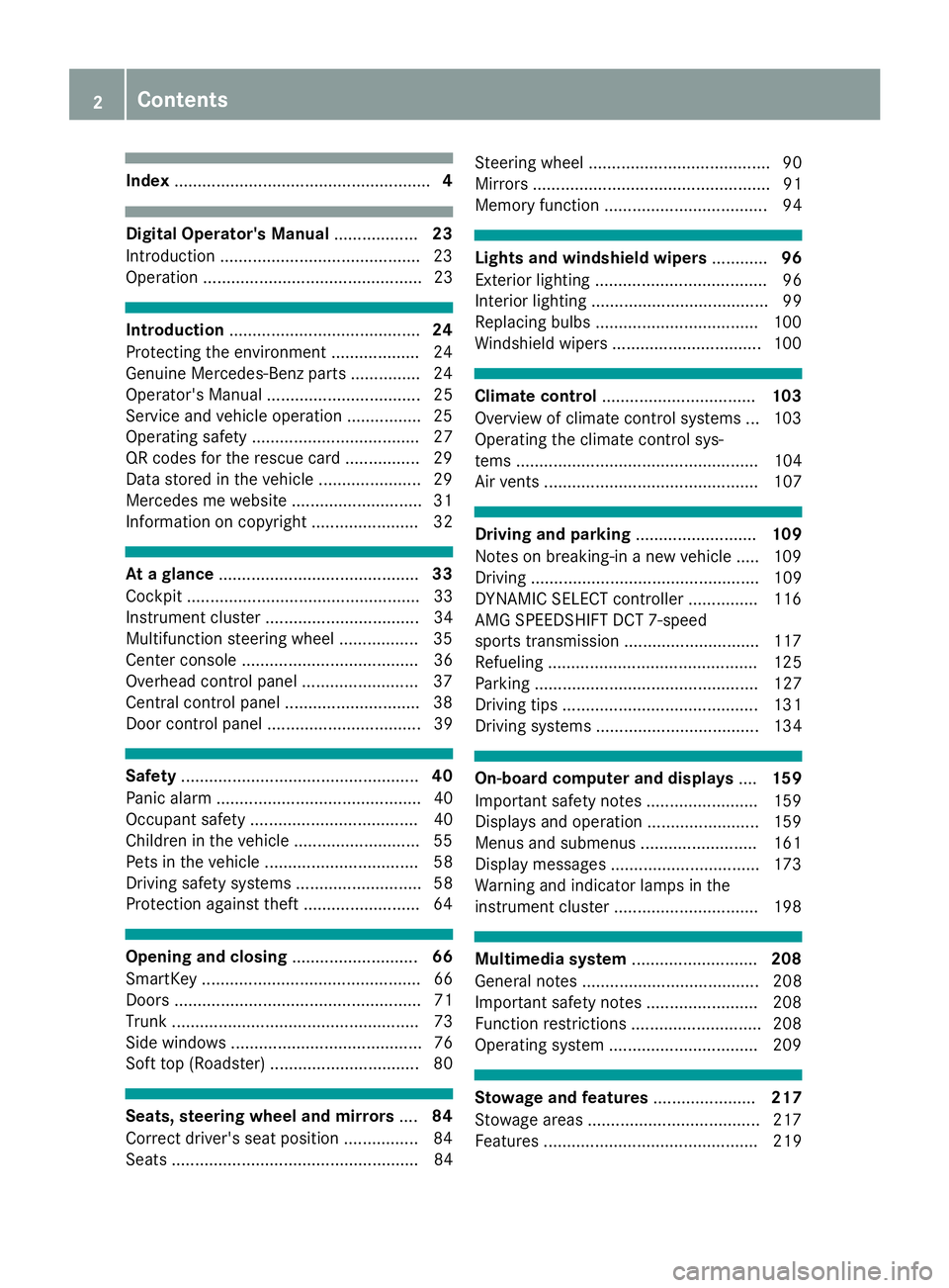 MERCEDES-BENZ AMG GT ROADSTER 2018  Owners Manual Index....................................................... 4
Digital Operator's Manual..................23
Introduction .......................................... .23
Operation .................