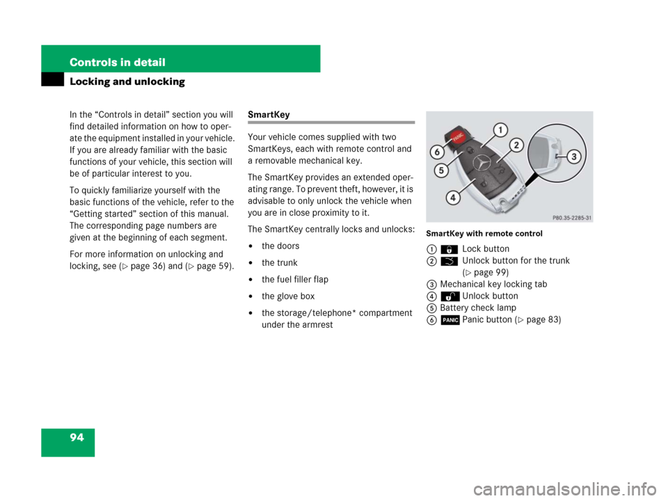 MERCEDES-BENZ SLK280 2008 R171 Owners Manual 94 Controls in detail
In the “Controls in detail” section you will 
find detailed information on how to oper-
ate the equipment installed in your vehicle. 
If you are already familiar with the bas