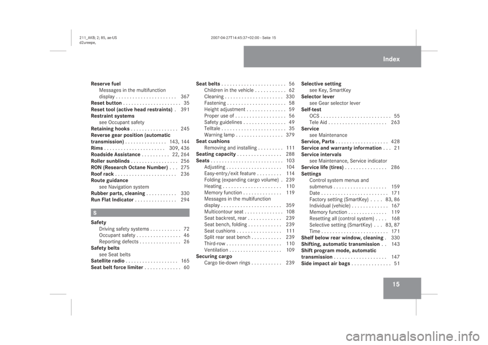 MERCEDES-BENZ E63AMG 2008 W211 User Guide ��
�5�H�V�H�U�Y�H��I�X�H�O
�0�H�V�V�D�J�H�V��L�Q��W�K�H��P�X�O�W�L�I�X�Q�F�W�L�R�Q
�G�L�V�S�O�D�\�������������������������������������������� ���
�