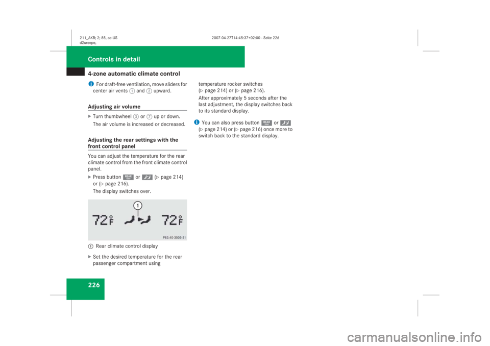 MERCEDES-BENZ E63AMG 2008 W211 Owners Manual ���]�R�Q�H��D�X�W�R�P�D�W�L�F��F�O�L�P�D�W�H��F�R�Q�W�U�R�O����F
�)�R�U��G�U�D�I�W��I�U�H�H��Y�H�Q�W�L�O�D�W�L�R�Q���P�R�Y�H��V�O�L�G�H�U�V��I�R�U
�F�H�Q�W�H�U��D�L�U��Y�H�Q�W�V���