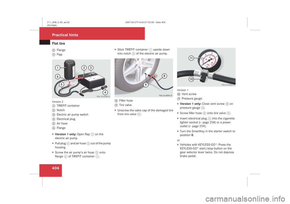 MERCEDES-BENZ E63AMG 2008 W211 Owners Manual �)�O�D�W��W�L�U�H����
�)�O�D�Q�J�H
�
�)�O�D�S
�9�H�U�V�L�R�Q��
�
�7�,�5�(�)�,�7��F�R�Q�W�D�L�Q�H�U
�
�1�R�W�F�K
�
�(�O�H�F�W�U�L�F��D�L�U��S�X�P�S��V�Z�L�W�F�K
�
�(�O�H�F�W�U�L�F�D�O�