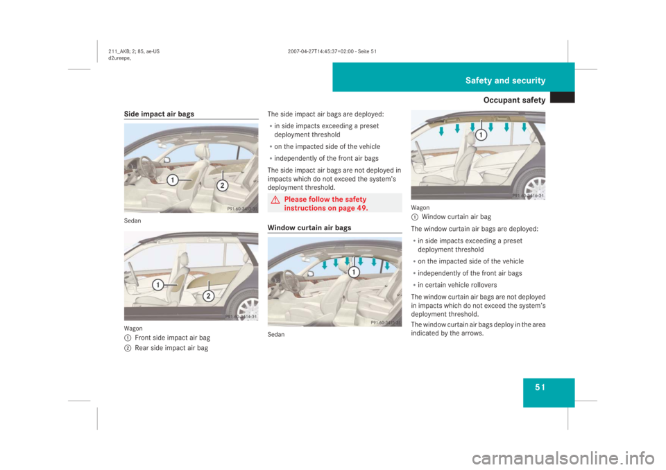 MERCEDES-BENZ E63AMG 2008 W211 Workshop Manual �2�F�F�X�S�D�Q�W��V�D�I�H�W�\
��
�6�L�G�H��L�P�S�D�F�W��D�L�U��E�D�J�V�6�H�G�D�Q�:�D�J�R�Q
�
�)�U�R�Q�W��V�L�G�H��L�P�S�D�F�W��D�L�U��E�D�J
�
�5�H�D�U��V�L�G�H��L�P�S�D�F�W��D�L�U��E�D