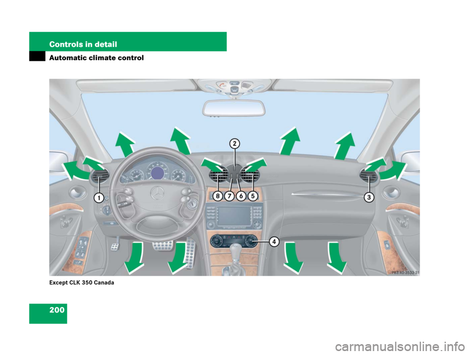 MERCEDES-BENZ CLK350 2008 C209 Owners Manual 200 Controls in detail
Automatic climate control
Except CLK 350 Canada 