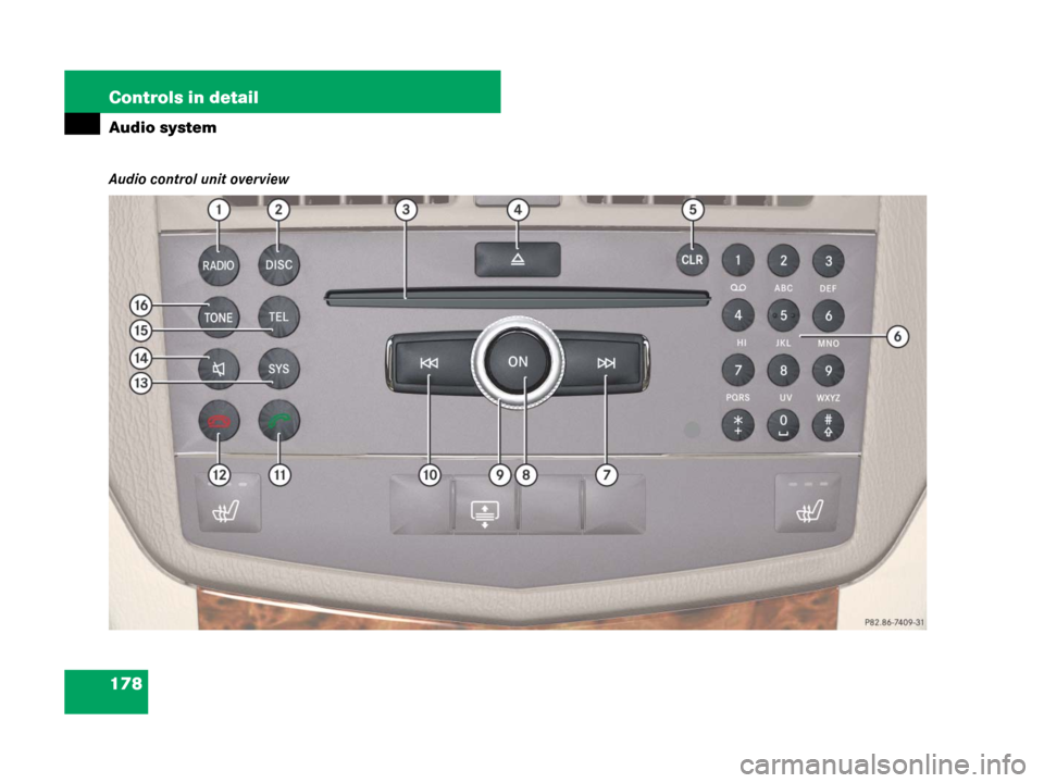 MERCEDES-BENZ C350S 2008 W204 Owners Manual 178 Controls in detail
Audio system
Audio control unit overview 