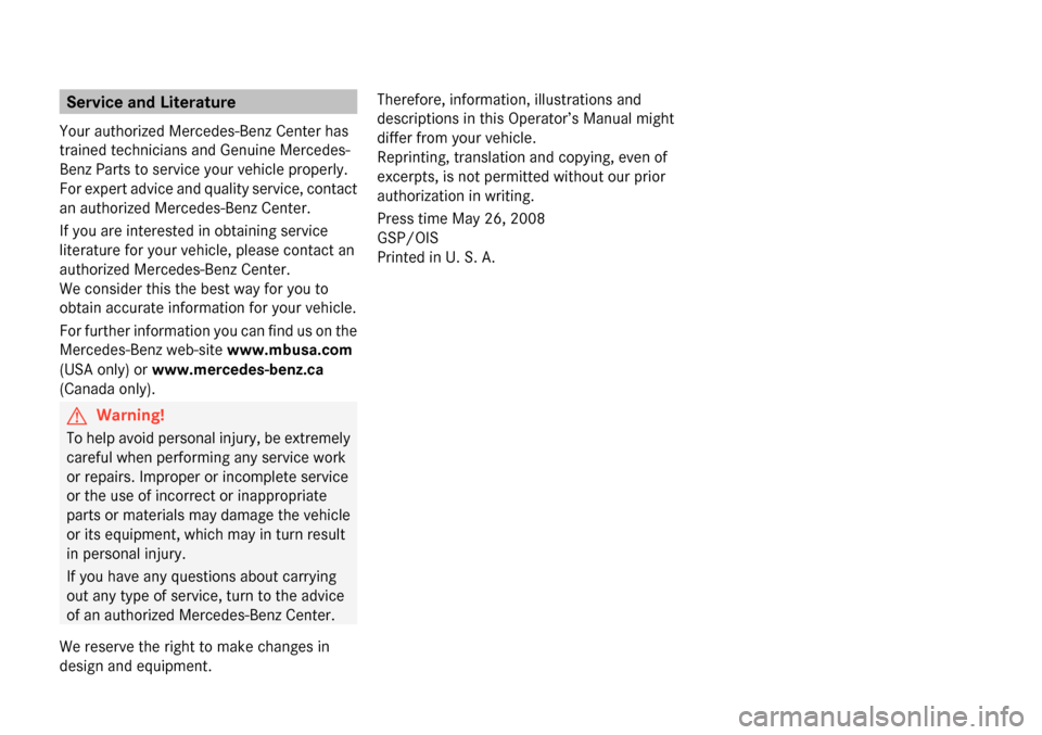 MERCEDES-BENZ C300 4MATIC 2009 W204 Owners Manual 