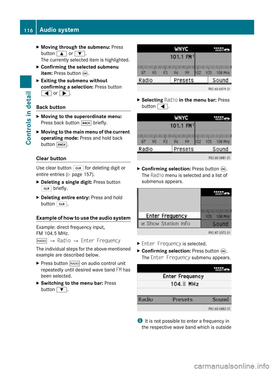 MERCEDES-BENZ SLK55AMG 2010 R171 Owners Manual X
Moving through the submenu:  Press
button  9 or :.
The currently selected item is highlighted.
X Confirming the selected submenu 
item:  Press button 9.
X Exiting the submenu without 
confirming a s