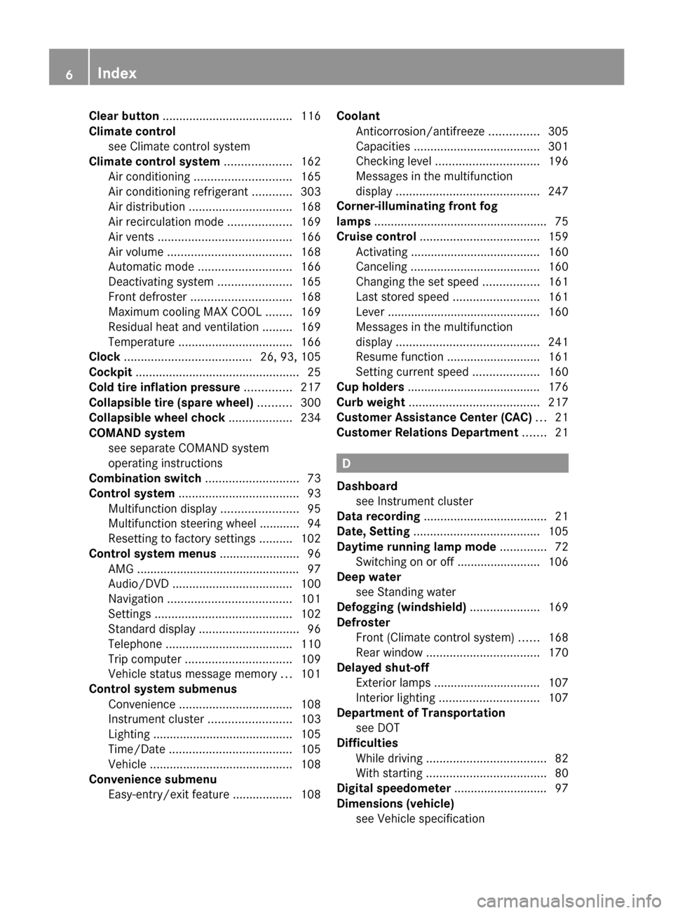 MERCEDES-BENZ SLK350 2010 R171 Owners Manual Clear button .......................................
116
Climate control see Climate control system
Climate control system ....................162
Air conditioning ............ MERCEDES-BENZ SLK350 2010 R171 Owners Manual Clear button .......................................
116
Climate control see Climate control system
Climate control system ....................162
Air conditioning ............
