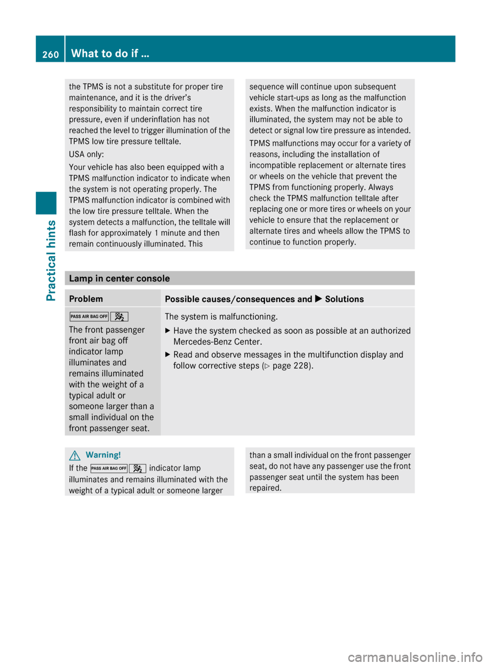 MERCEDES-BENZ CLS550 2010 W219 Owners Manual the TPMS is not a substitute for proper tire
maintenance, and it is the driver’s
responsibility to maintain correct tire
pressure, even if underinflation has not
reached
the level to trigger illumi MERCEDES-BENZ CLS550 2010 W219 Owners Manual the TPMS is not a substitute for proper tire
maintenance, and it is the driver’s
responsibility to maintain correct tire
pressure, even if underinflation has not
reached
the level to trigger illumi