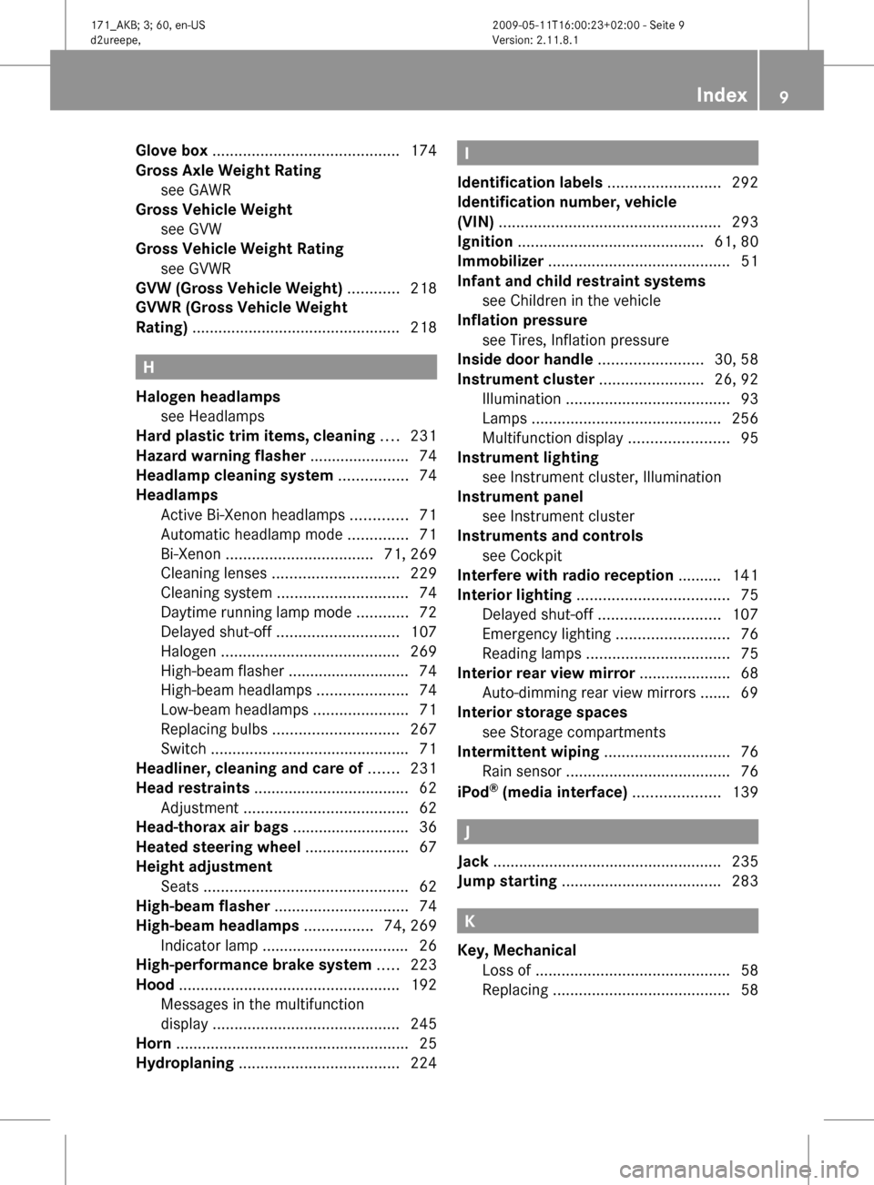 MERCEDES-BENZ SLK500 2011 R170 User Guide Glove box
........................................... 174
Gross Axle Weight Rating see GAWR
Gross Vehicle Weight
see GVW MERCEDES-BENZ SLK500 2011 R170 User Guide Glove box
........................................... 174
Gross Axle Weight Rating see GAWR
Gross Vehicle Weight
see GVW