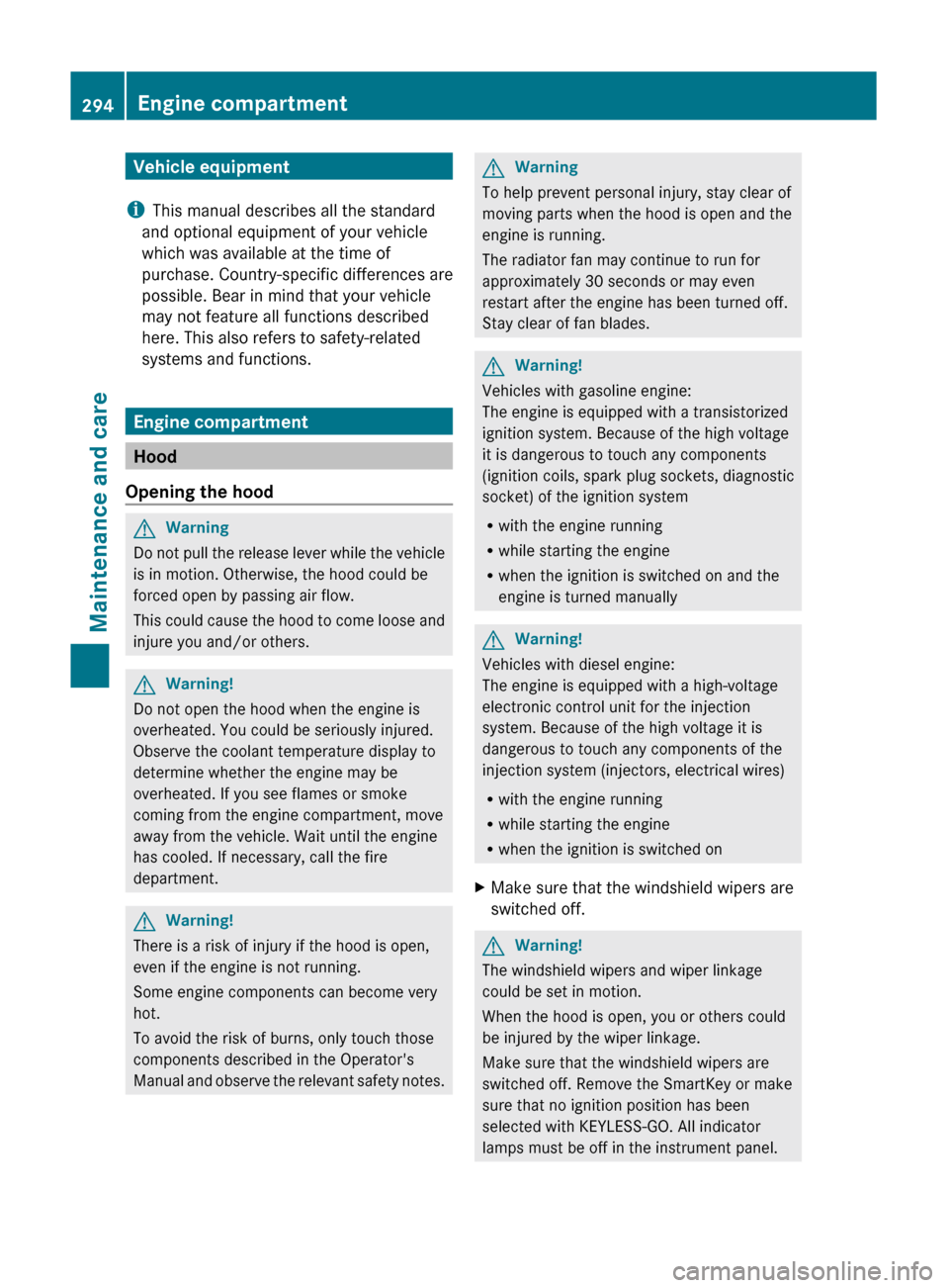 MERCEDES-BENZ GL350 BlueTEC 2011 X164 Owners Manual Vehicle equipment
i This manual describes all the standard
and optional equipment of your vehicle
which was available at the time of
purchase. Country-specific differences are
possible. Bear in mind t MERCEDES-BENZ GL350 BlueTEC 2011 X164 Owners Manual Vehicle equipment
i This manual describes all the standard
and optional equipment of your vehicle
which was available at the time of
purchase. Country-specific differences are
possible. Bear in mind t