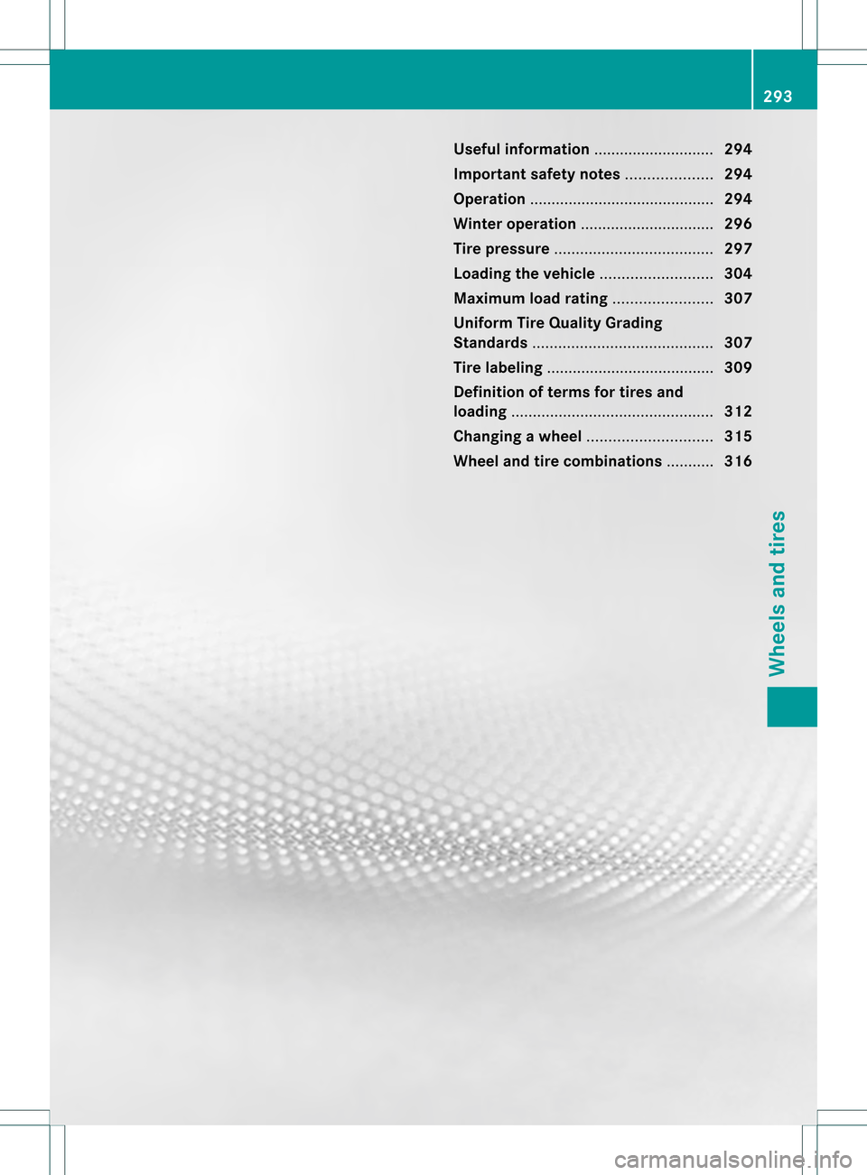 MERCEDES-BENZ SLK350 2012 R172 Owners Guide Useful information
............................294
Important safety notes ....................294
Operation ........................................... 294
Winter operation ...........................