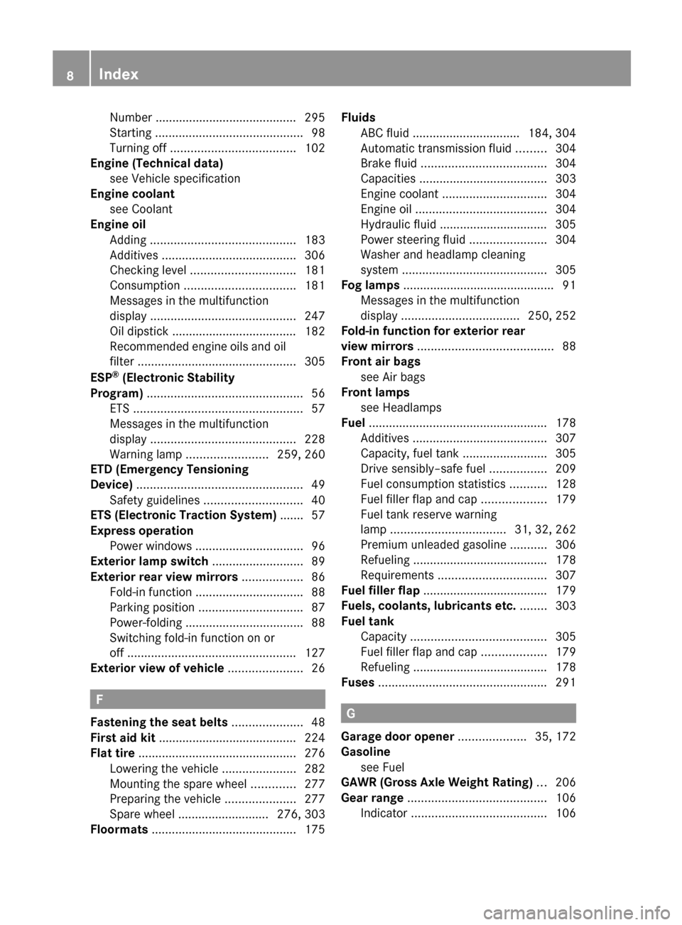 MERCEDES-BENZ SL600 2012 R230 Owners Manual Number .......................................... 295
Starting ............................................ 98
Turning off ..................................... 102
Engine (Technical data)
see Vehic MERCEDES-BENZ SL600 2012 R230 Owners Manual Number .......................................... 295
Starting ............................................ 98
Turning off ..................................... 102
Engine (Technical data)
see Vehic