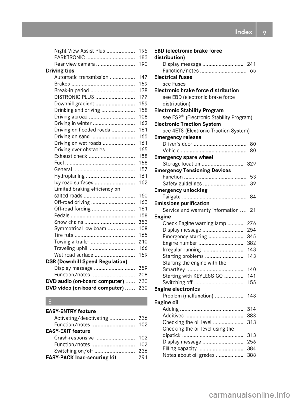 MERCEDES-BENZ M-Class 2012 W166 User Guide 
Night
ViewAssist Plus................... 195
PARKT RONIC................................. 183
Rea rview came ra.......................... 190
Driv ingtips
Automa tictransmis sion................. 147