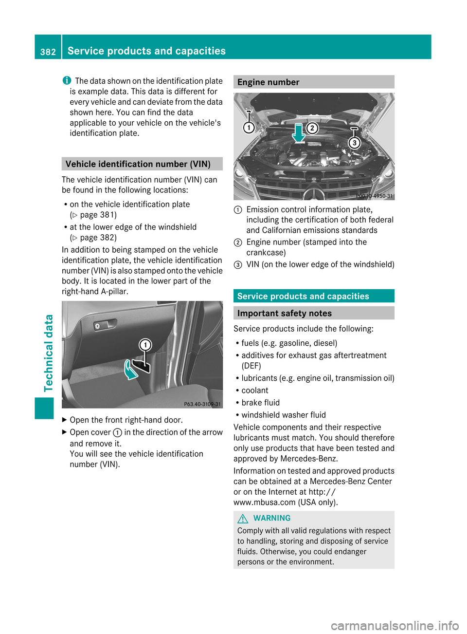 MERCEDES-BENZ M-Class 2012 W166 Owners Manual
i
The
data shown onthe identific ationplate
is example data.Thisdata isdifferent for
every vehicle andcandeviate fromthedata
shown here.Youcanfind thedata
applicable toyour vehicle onthe vehicles
id MERCEDES-BENZ M-Class 2012 W166 Owners Manual
i
The
data shown onthe identific ationplate
is example data.Thisdata isdifferent for
every vehicle andcandeviate fromthedata
shown here.Youcanfind thedata
applicable toyour vehicle onthe vehicles
id