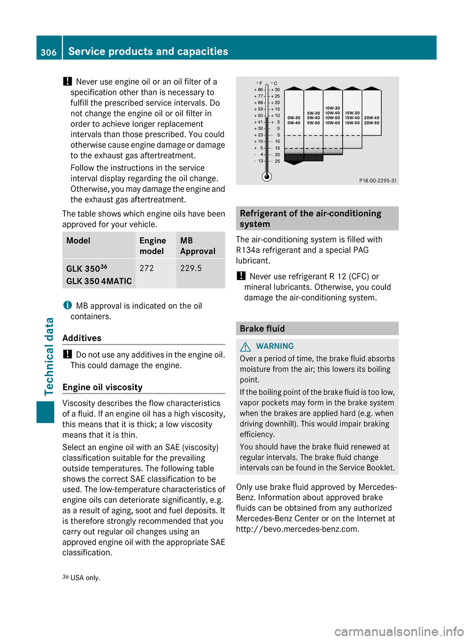 MERCEDES-BENZ GLK-Class 2012 X204 Owners Manual ! Never use engine oil or an oil filter of a
specification other than is necessary to
fulfill the prescribed service intervals. Do
not change the engine oil or oil filter in
order to achieve longer re