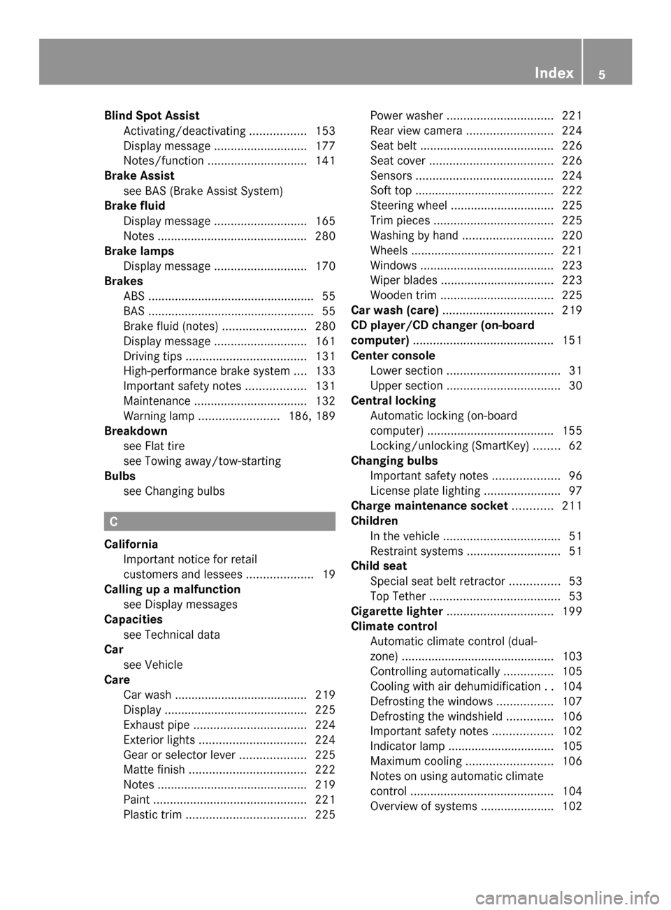MERCEDES-BENZ SLS AMG COUPE 2013 C197 Owners Manual Blind Spot Assist
Activating/deactivating .................153
Display message ............................ 177
Notes/function .............................. 141
Brake Assist
see BAS (Brake Assist Sys