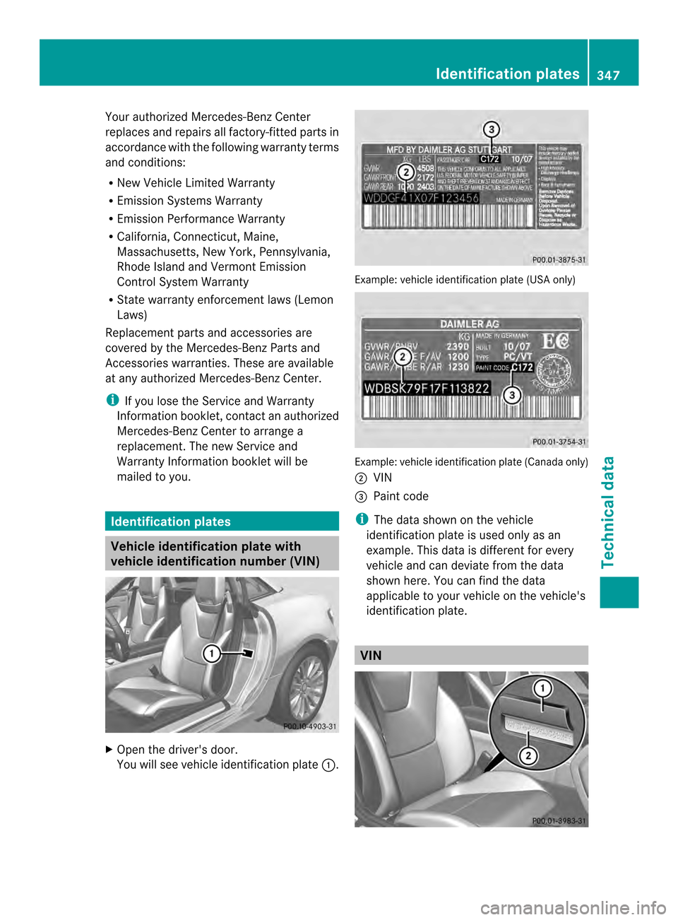 MERCEDES-BENZ SLK-Class 2013 R172 Owners Manual Your authorized Mercedes-Ben
zCenter
replaces and repairs all factory-fitted parts in
accordance with the following warranty terms
and conditions:
R New Vehicle Limited Warranty
R Emission Systems War