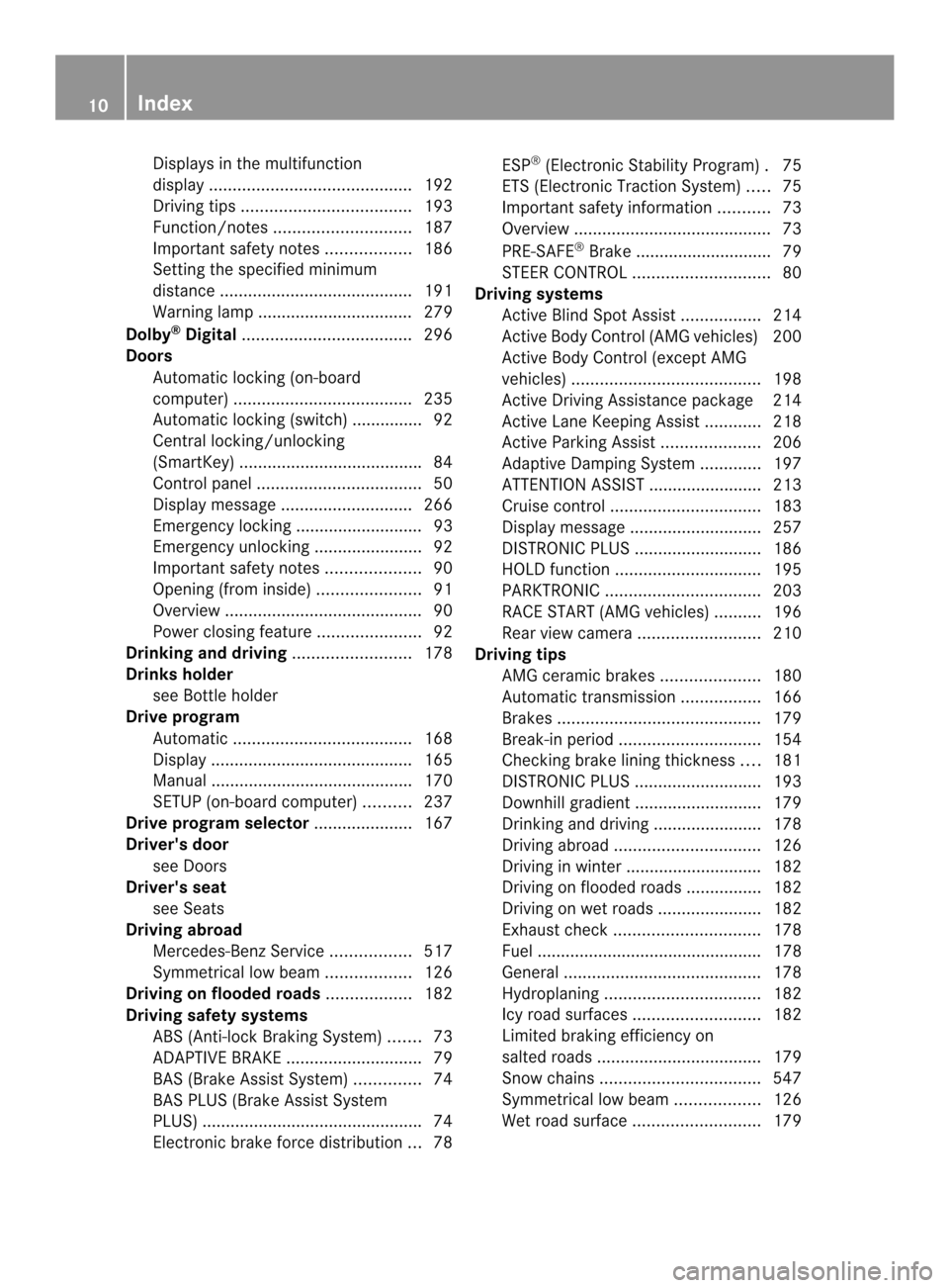 MERCEDES-BENZ SL-Class 2013 R131 Owners Manual Displays in the multifunction
displa
y........................................... 192
Driving tips .................................... 193
Function/notes ............................. 187
Important s