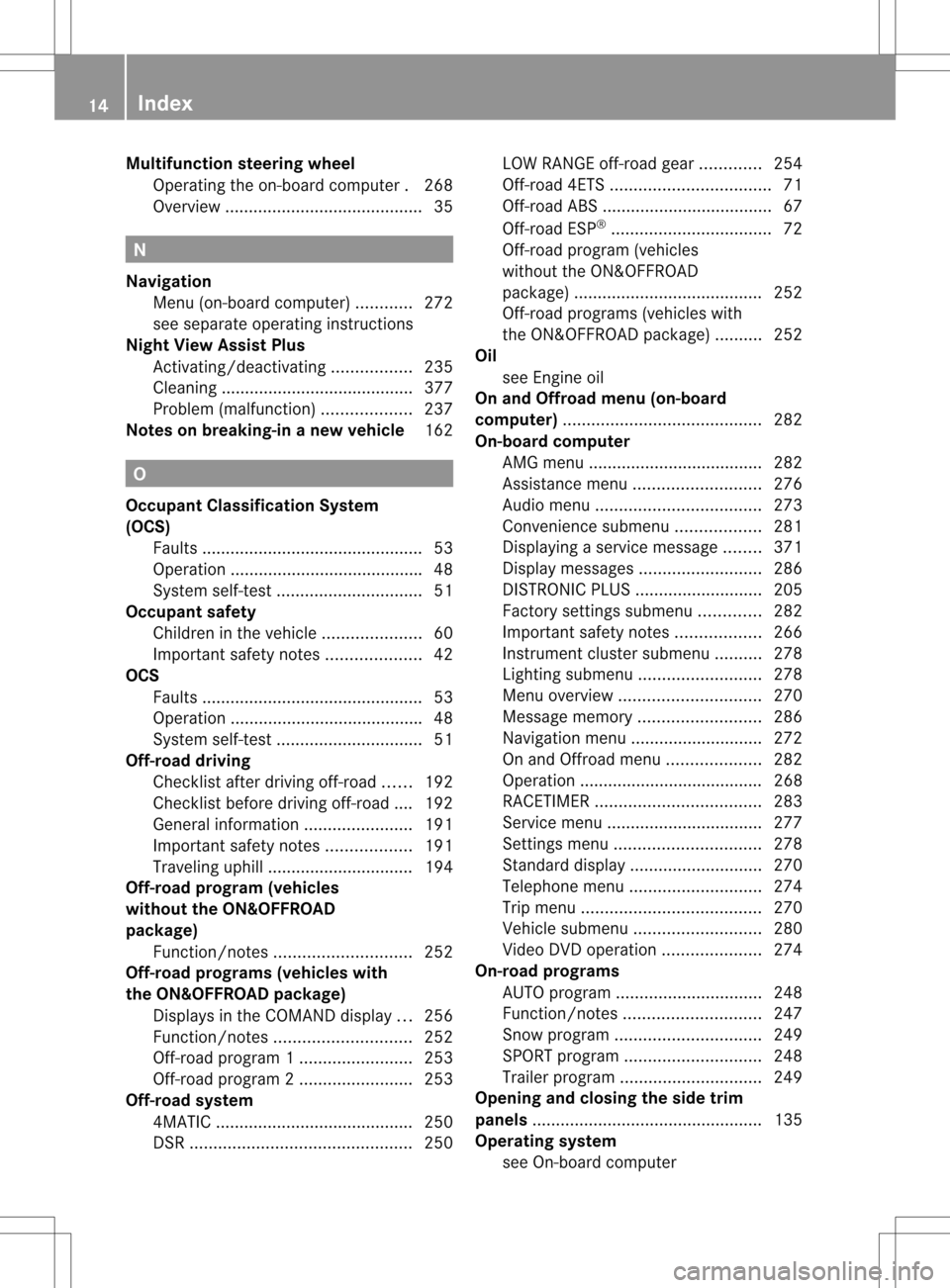 MERCEDES-BENZ GL-Class 2013 X166 Owners Manual Multifunction steering wheel
Operating the on-board computer .268
Overview .......................................... 35N
Navigation Menu (on-board computer) ............272
see separate operating ins