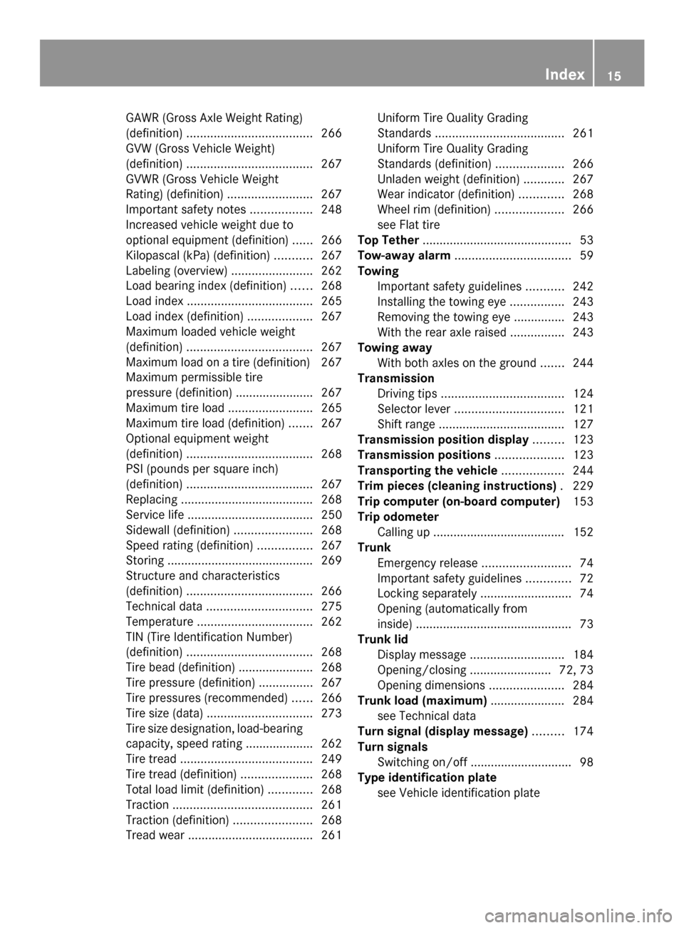 MERCEDES-BENZ SLS AMG GT COUPE 2014 C197 User Guide GAWR (Gross Axle Weight Rating)
(definition)
..................................... 266
GVW (Gross Vehicle Weight)
(definition) ..................................... 267
GVWR (Gross Vehicle Weight
Rati MERCEDES-BENZ SLS AMG GT COUPE 2014 C197 User Guide GAWR (Gross Axle Weight Rating)
(definition)
..................................... 266
GVW (Gross Vehicle Weight)
(definition) ..................................... 267
GVWR (Gross Vehicle Weight
Rati