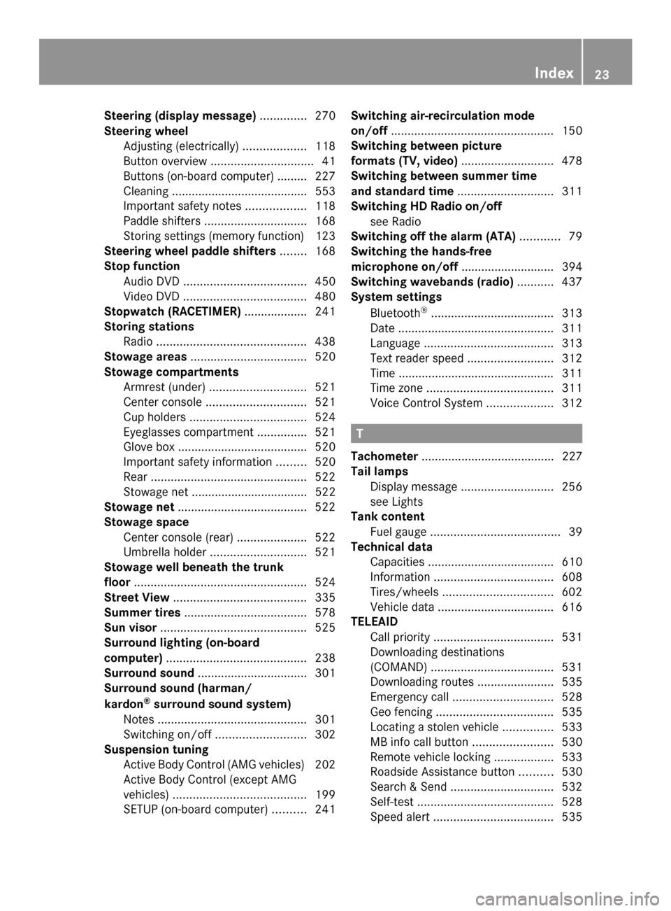 MERCEDES-BENZ SL-Class 2014 R131 Owners Manual Steering (display message)
..............270
Steering wheel Adjusting (electrically) ...................118
Button overview ............................... 41
Buttons (on-board computer) ......... 227 MERCEDES-BENZ SL-Class 2014 R131 Owners Manual Steering (display message)
..............270
Steering wheel Adjusting (electrically) ...................118
Button overview ............................... 41
Buttons (on-board computer) ......... 227