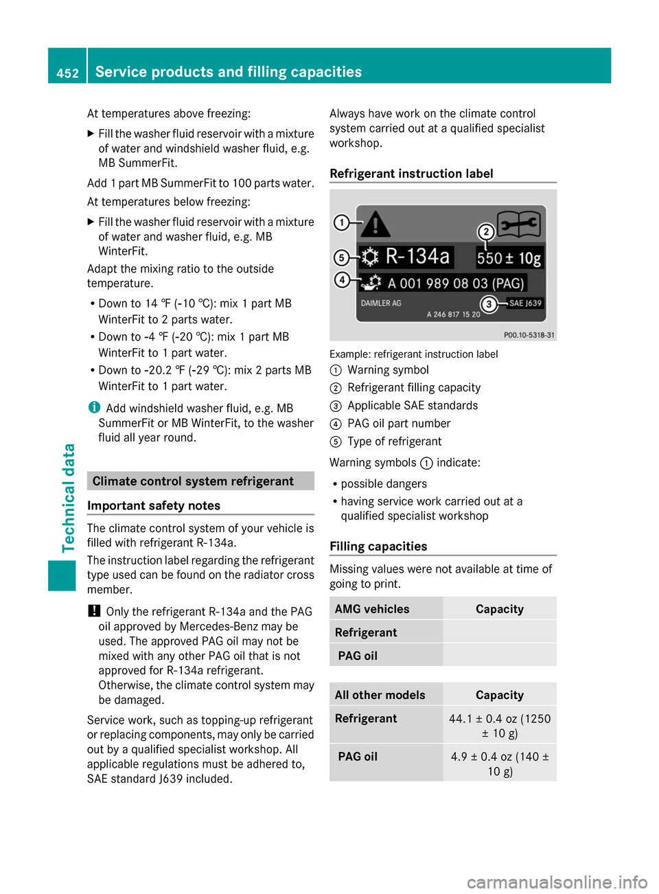 MERCEDES-BENZ GL-Class 2014 X166 Owners Guide At temperatures above freezing:
X
Fill the washer fluid reservoir with a mixture
of water and windshield washer fluid, e.g.
MB SummerFit.
Add 1 part MB SummerFit to 100 parts water.
At temperatures be MERCEDES-BENZ GL-Class 2014 X166 Owners Guide At temperatures above freezing:
X
Fill the washer fluid reservoir with a mixture
of water and windshield washer fluid, e.g.
MB SummerFit.
Add 1 part MB SummerFit to 100 parts water.
At temperatures be