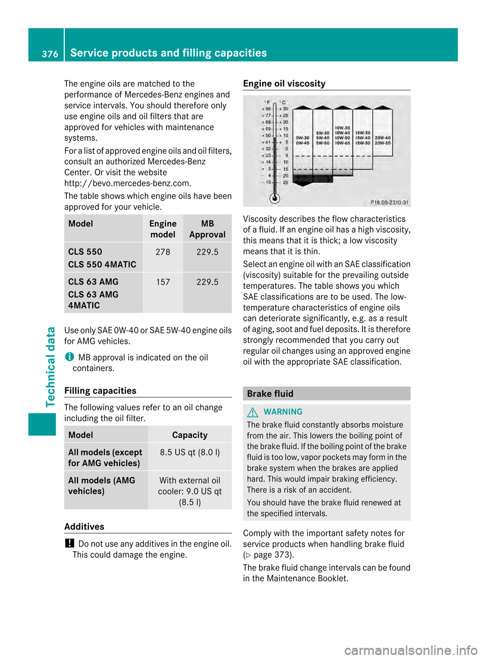 MERCEDES-BENZ CLS-Class 2014 W218 Owners Manual The engine oils are matched to the
performance of Mercedes-Benz engines and
service intervals. You should therefore only
use engine oils and oil filters that are
approved for vehicles with maintenance MERCEDES-BENZ CLS-Class 2014 W218 Owners Manual The engine oils are matched to the
performance of Mercedes-Benz engines and
service intervals. You should therefore only
use engine oils and oil filters that are
approved for vehicles with maintenance