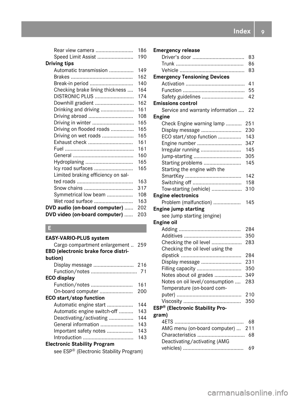 MERCEDES-BENZ CLA-Class 2014 C117 User Guide Rear view camera .......................... 186
Speed Limit Assist ........................
.190
Driving tips
Automatic transmission ................. 149
Brakes ......................................