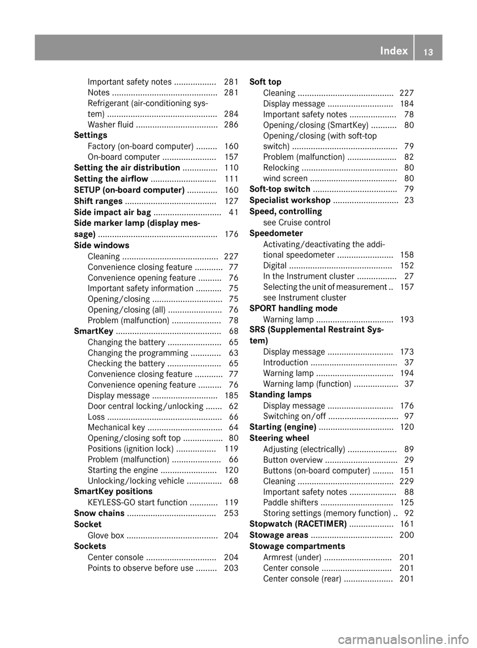 MERCEDES-BENZ SLS AMG GT COUPE 2015 C197 Owners Manual Important safety notes .................. 281
Notes .............................................2
81
Refrigerant (air-conditioning sys-
tem) ............................................... 284
Washer