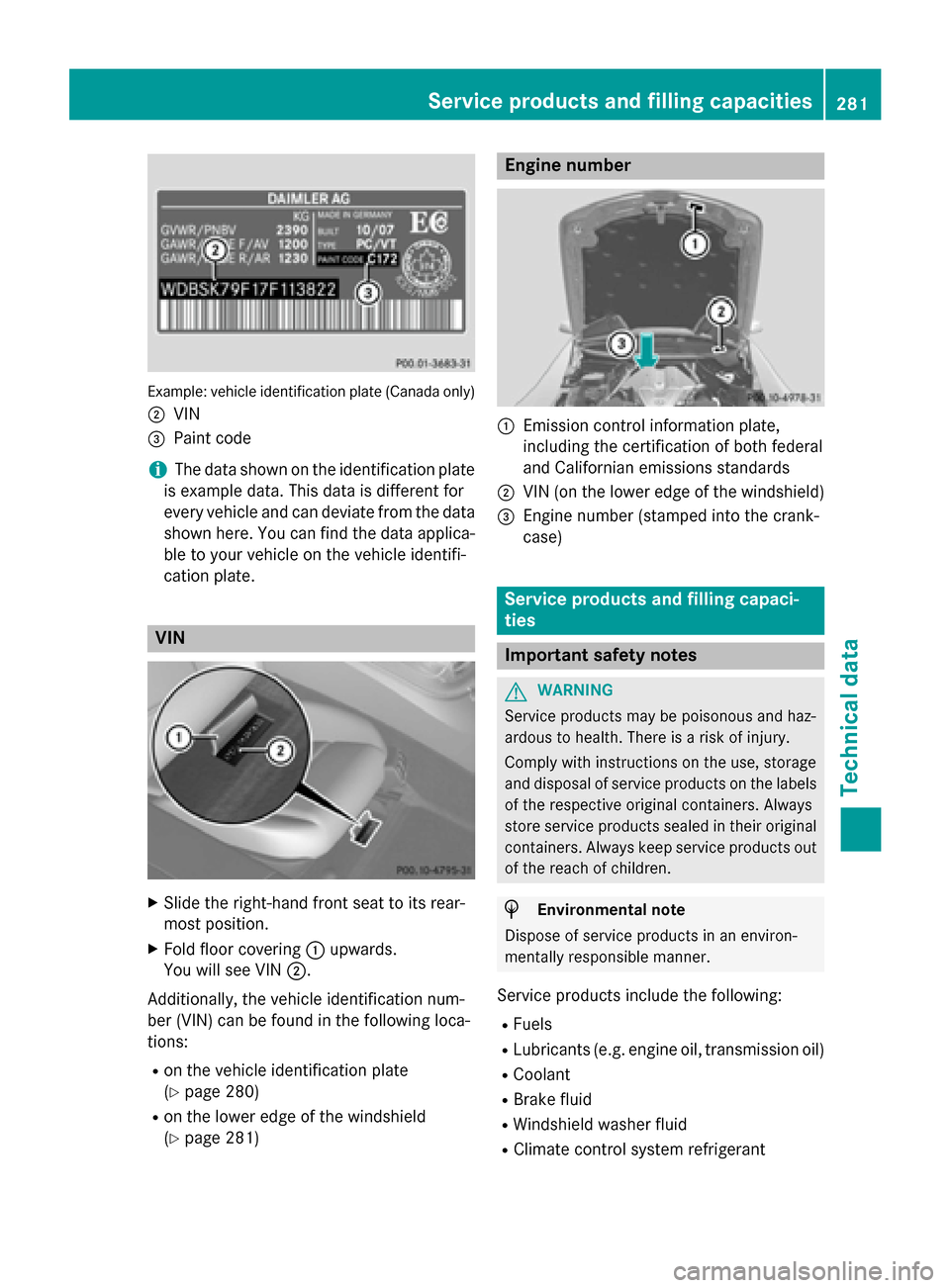 MERCEDES-BENZ SLS AMG GT ROADSTER 2015 C197 Owners Manual Example: vehicl
eide ntification plate (Canada only)
0044 VIN
0087 Paint code
i The data shown on the identificatio
nplate
is exampl edata. Thi sdataisd ifferent for
every vehicl eand can deviate from MERCEDES-BENZ SLS AMG GT ROADSTER 2015 C197 Owners Manual Example: vehicl
eide ntification plate (Canada only)
0044 VIN
0087 Paint code
i The data shown on the identificatio
nplate
is exampl edata. Thi sdataisd ifferent for
every vehicl eand can deviate from