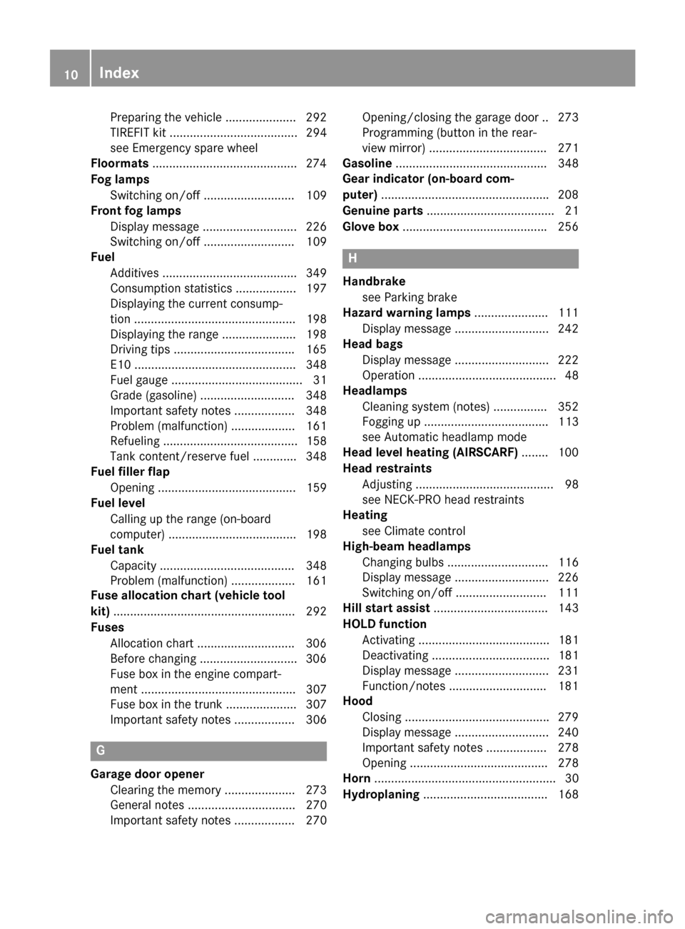 MERCEDES-BENZ SLK-Class 2015 R172 Owners Manual Preparing the vehicle ..................... 292
TIREFIT kit ...................................... 294
see Emergency spare wheel
Floormats ...........................................2 74
Fog lamps Swi MERCEDES-BENZ SLK-Class 2015 R172 Owners Manual Preparing the vehicle ..................... 292
TIREFIT kit ...................................... 294
see Emergency spare wheel
Floormats ...........................................2 74
Fog lamps Swi