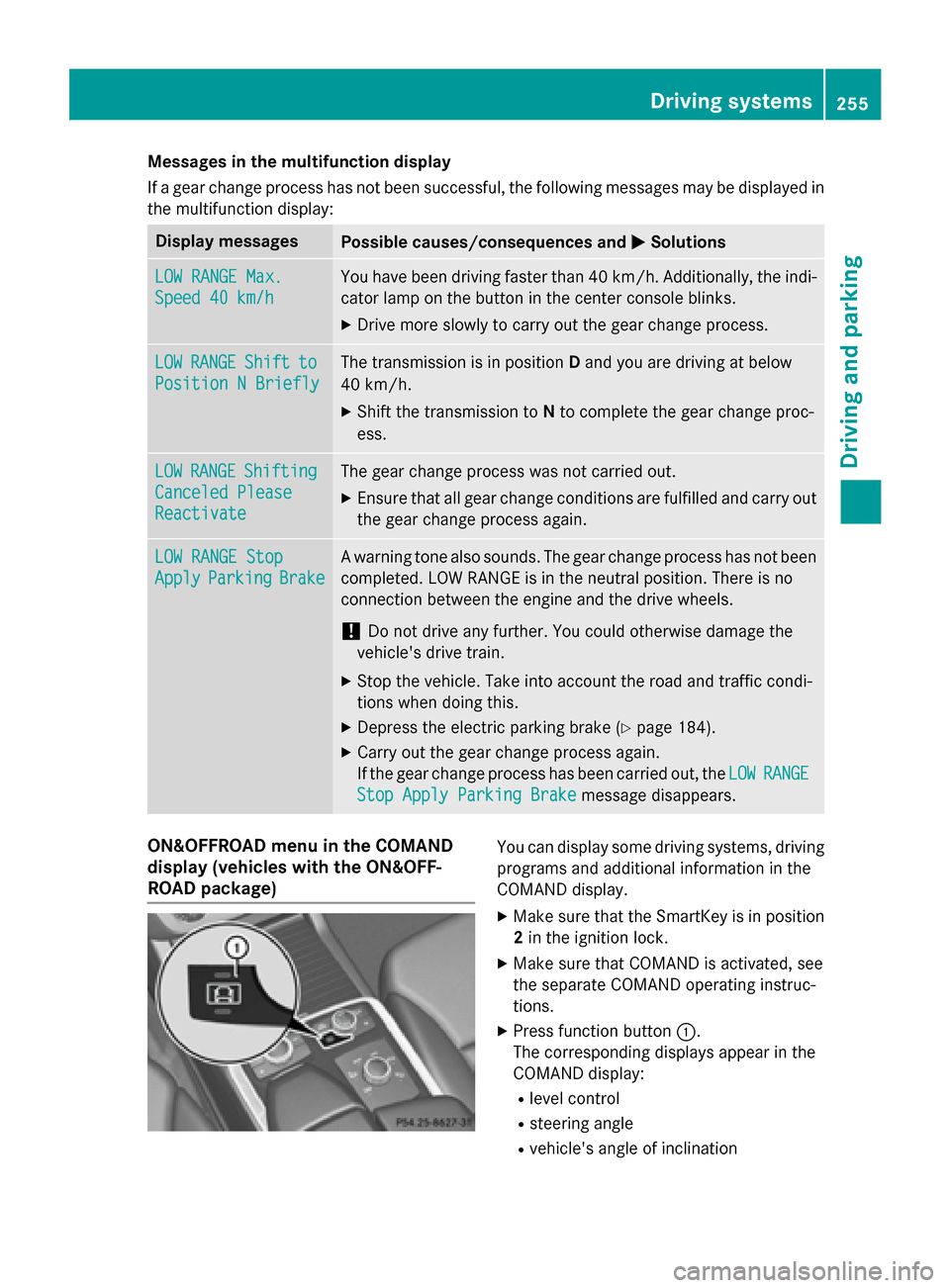 MERCEDES-BENZ M-Class 2015 W166 Owners Manual Messages in the multifunction display
If a gear change process has not been successful, the following messages may be displayed in
the multifunction display: Display messages
Possible causes/consequen