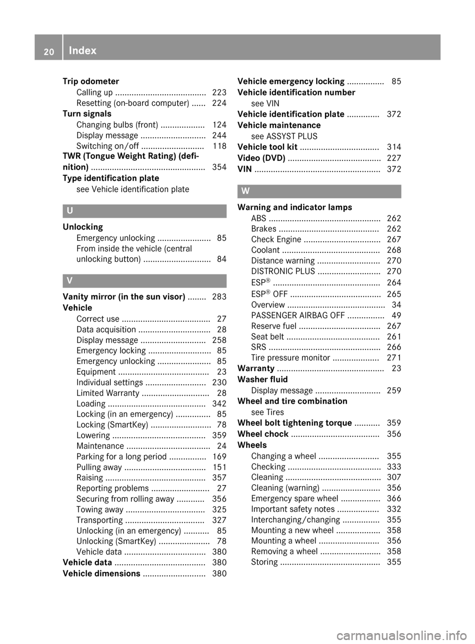 MERCEDES-BENZ GLK-Class 2015 X204 Owners Manual Trip odometer
Calling up ....................................... 223
Resetting (on-board computer) ...... 224
Turn signals
Changing bulbs (front) ................... 124
Display message ..............