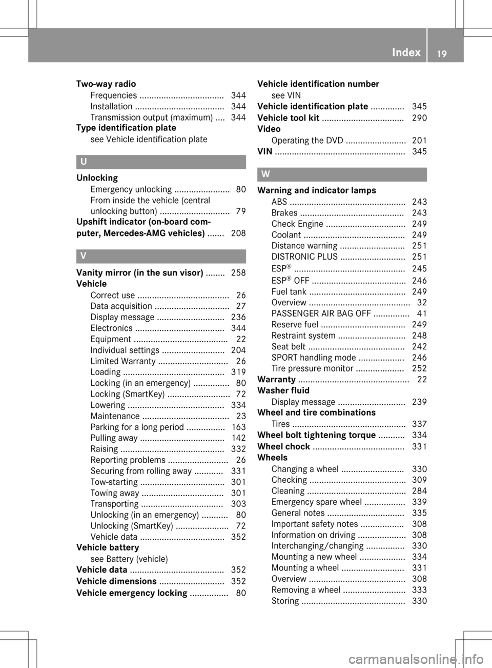 MERCEDES-BENZ SLK-Class 2016 R172 Owners Manual Two-way radioFrequencies ................................... 344
Installation ..................................... 344
Transmission output (maximum) .... 344
Type identification plate
see Vehicle ide