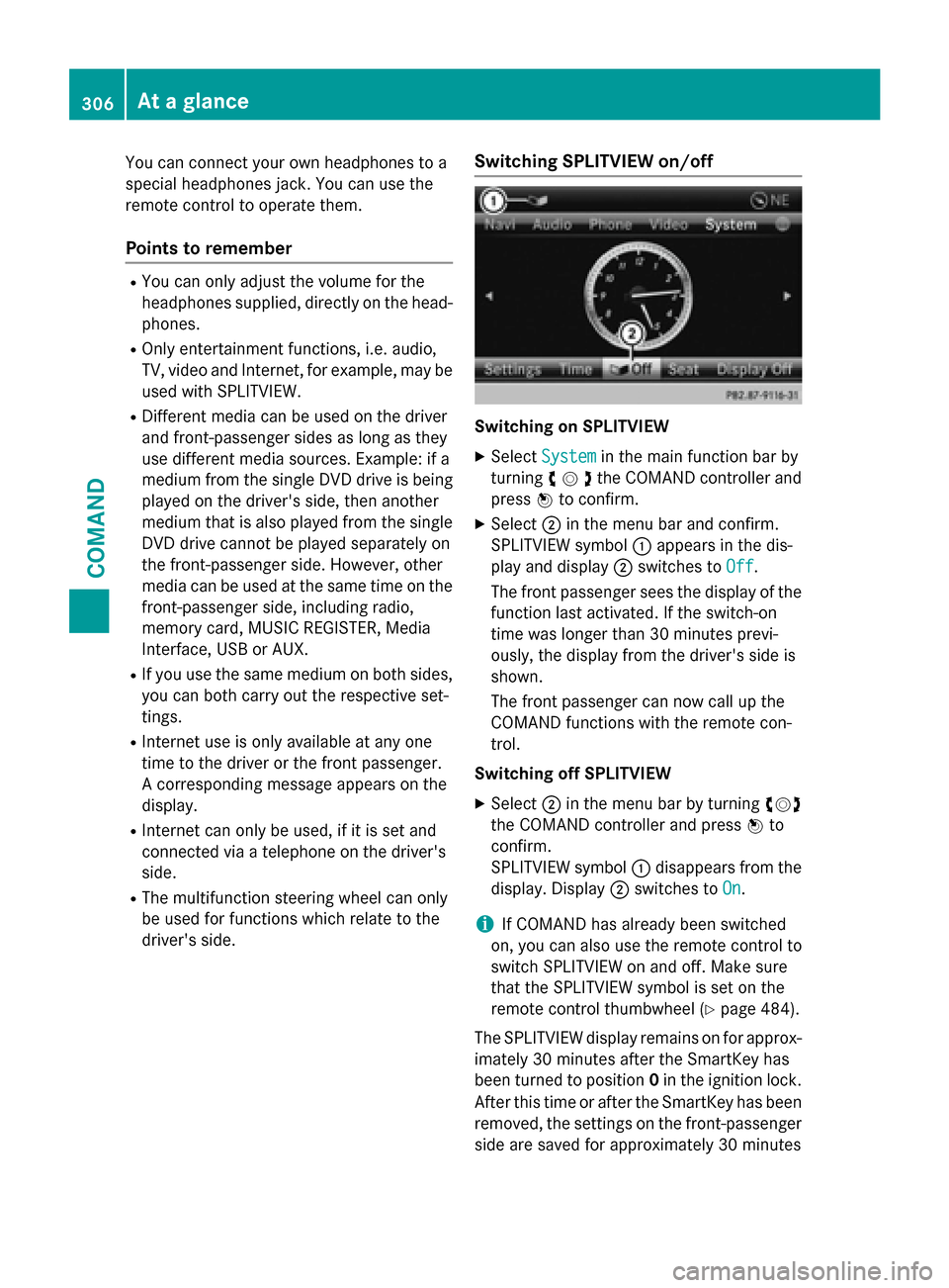 MERCEDES-BENZ SL-Class 2016 R231 Owners Manual You can connect your own headphones to a
special headphones jack. You can use the
remote control to operate them.
Points to remember
RYou can only adjust the volume for the
headphones supplied, direct