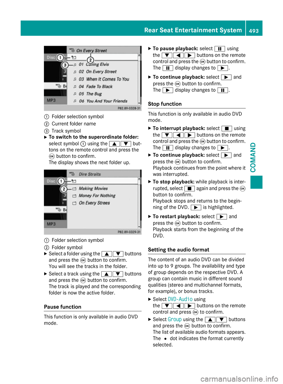 MERCEDES-BENZ SL-Class 2016 R231 Manual PDF :Folder selection symbol
;Current folder name
=Track symbol
XTo switch to the superordinate folder:
select symbol:using the 9: but-
tons on the remote control and press the
9 button to confirm.
The di MERCEDES-BENZ SL-Class 2016 R231 Manual PDF :Folder selection symbol
;Current folder name
=Track symbol
XTo switch to the superordinate folder:
select symbol:using the 9: but-
tons on the remote control and press the
9 button to confirm.
The di