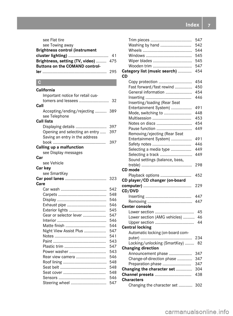 MERCEDES-BENZ SL-Class 2016 R231 Owners Manual see Flat tire
see Towing away
Brightness control (instrument
cluster lighting) ................................... 41
Brightness, setting (TV, video) ......... 475
Buttons on the COMAND control-
ler .