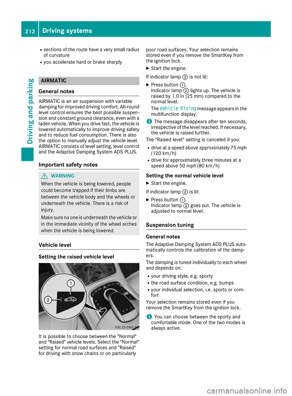 MERCEDES-BENZ S-Class SEDAN 2016 W222 Owners Manual MERCEDES-BENZ S-Class SEDAN 2016 W222 Owners Manual, Page 214