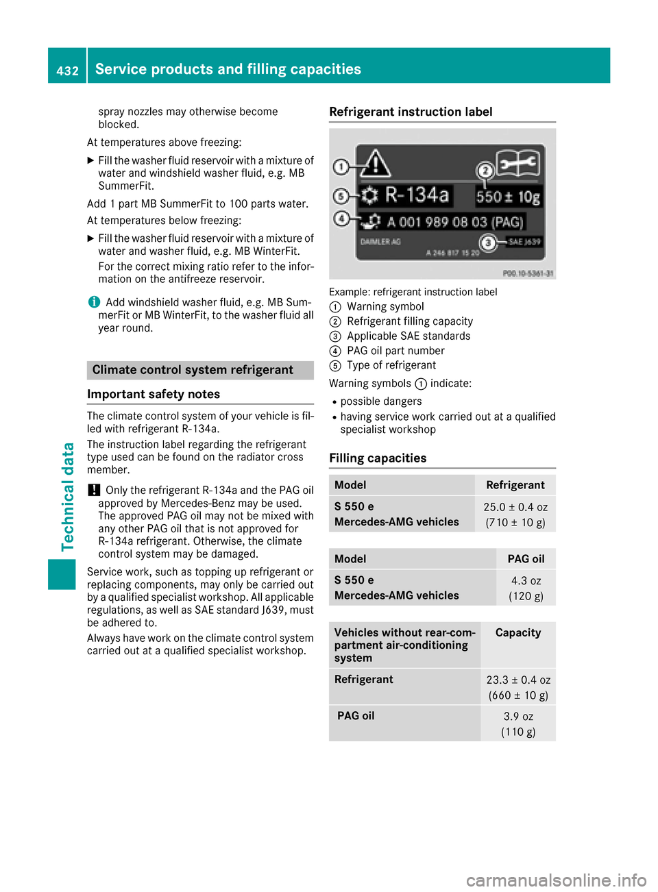 MERCEDES-BENZ S-Class SEDAN 2016 W222 Service Manual spray nozzles may otherwise become
blocked.
At temperatures above freezing:
XFill the washer fluid reservoir with a mixture of
water and windshield washer fluid, e.g. MB
SummerFit.
Add 1 part MB Summe