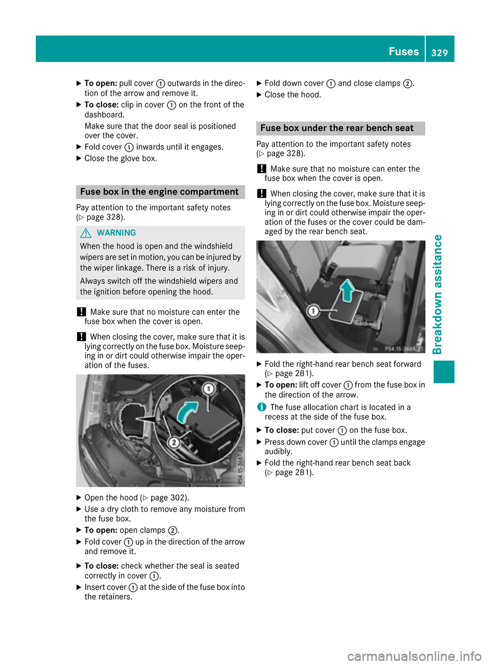 MERCEDES-BENZ GLE-Class 2016 C292 Owners Manual XTo open:pull cover :outwards in the direc-
tion of the arrow and remove it.
XTo close: clip in cover :on the front of the
dashboard.
Make sure that the door seal is positioned
over the cover.
XFold c MERCEDES-BENZ GLE-Class 2016 C292 Owners Manual XTo open:pull cover :outwards in the direc-
tion of the arrow and remove it.
XTo close: clip in cover :on the front of the
dashboard.
Make sure that the door seal is positioned
over the cover.
XFold c