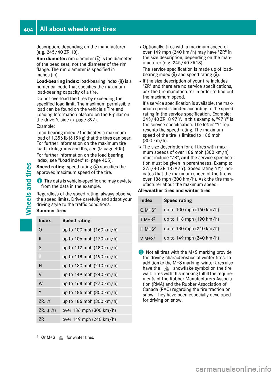 MERCEDES-BENZ GLE-Class 2016 W218 Owners Manual description, depending on the manufacturer
(e.g. 245/40 ZR 18).
Rim diameter:rim diameter?is the diameter
of the bead seat, not the diameter of the rim
flange. The rim diameter is specified in
inches MERCEDES-BENZ GLE-Class 2016 W218 Owners Manual description, depending on the manufacturer
(e.g. 245/40 ZR 18).
Rim diameter:rim diameter?is the diameter
of the bead seat, not the diameter of the rim
flange. The rim diameter is specified in
inches
